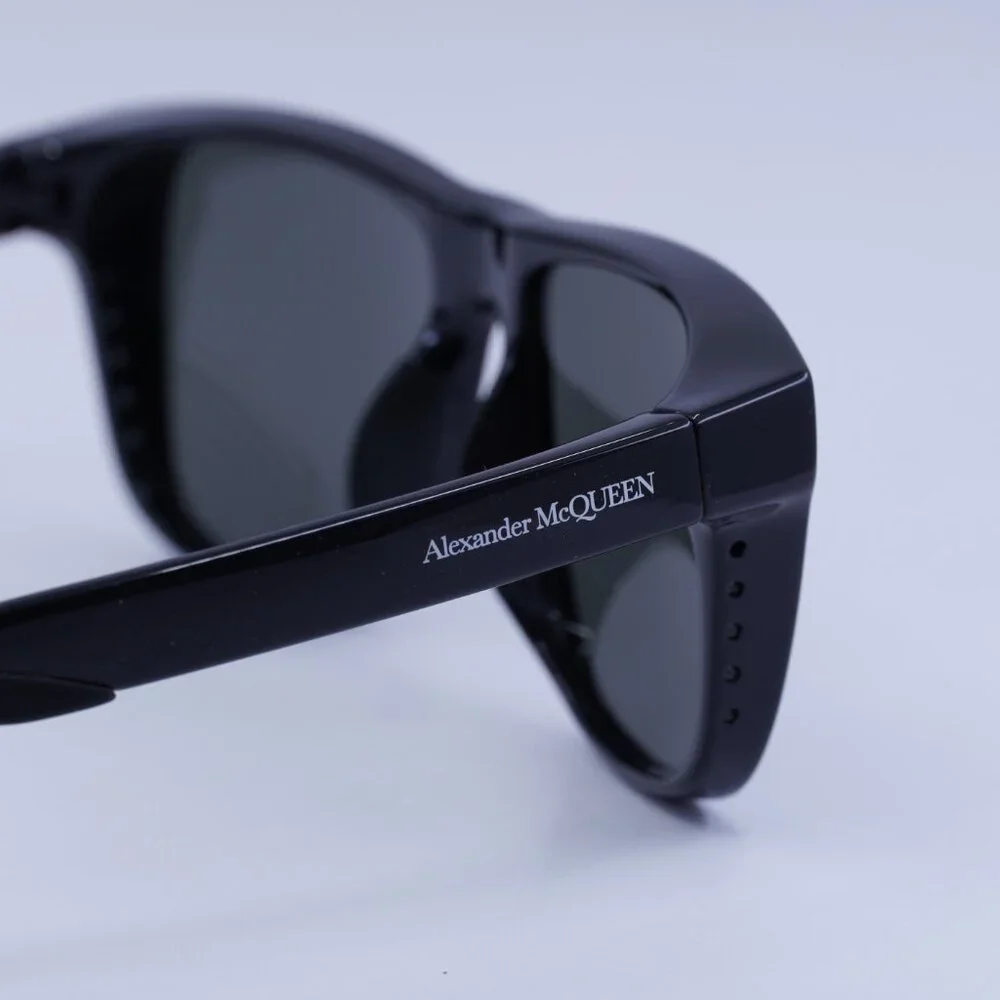 Alexander McQueen AM0292SA 001 Sunglasses Black Square Frame, Grey Lenses